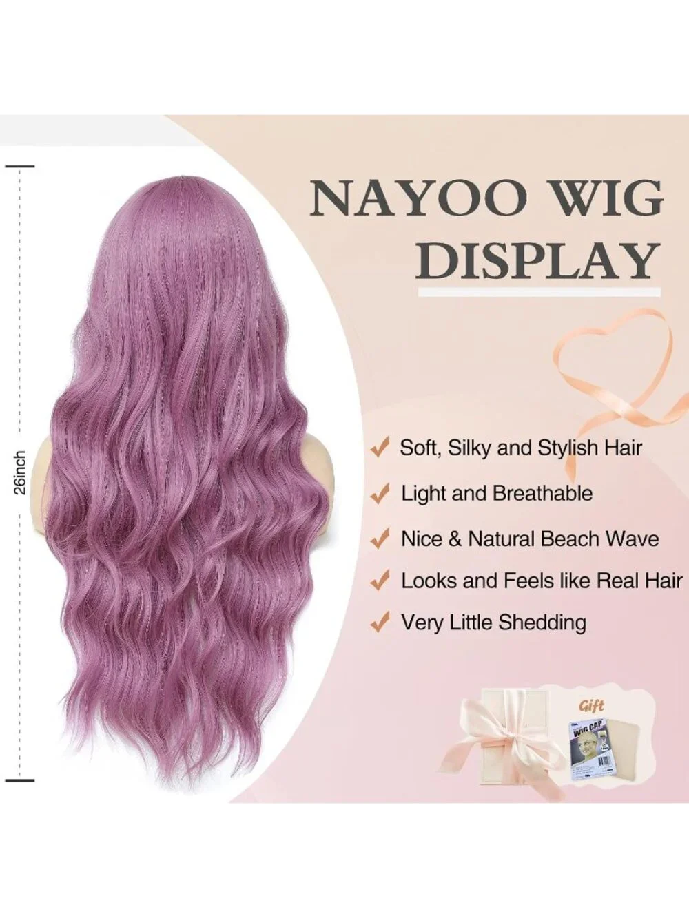 Women's Purple 26 Inch Natural Looking Heat Resistant Long Wavy Wigs